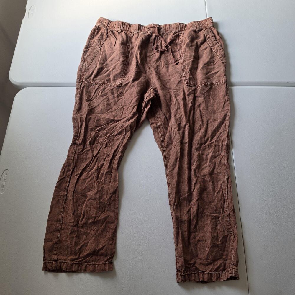 Pilcro Pants Womens XL Brown Linen Blend Elastic Waist Baggy Slouchy Casual